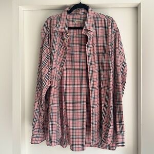 Burberry cotton pink plaid button down collared shirt